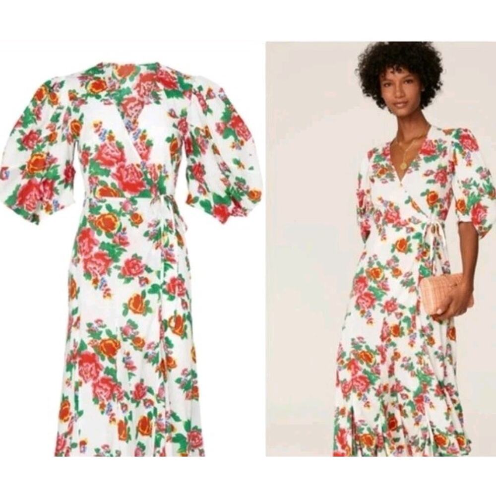 Rhode Resort Fiona Floral Maxi Dress Women's‎ S Flared Mermaid True Wrap White